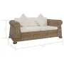 Sofá de 2 plazas con cojines ratán natural de vidaXL, Sofás - Ref: Foro24-283073, Precio: 555,64 €, Descuento: %