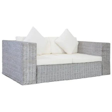 Sofá de 2 plazas con cojines ratán natural gris de vidaXL, Sofás - Ref: Foro24-283070, Precio: 442,38 €, Descuento: %