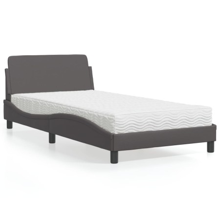 Cama con colchón cuero sintético gris 100x200 cm de vidaXL, Camas y somieres - Ref: Foro24-3208360, Precio: 238,33 €, Descuen...