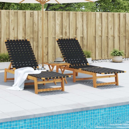 Tumbonas 2 unidades madera maciza de acacia y tela negro de vidaXL, Tumbonas - Ref: Foro24-3214210, Precio: 231,28 €, Descuen...