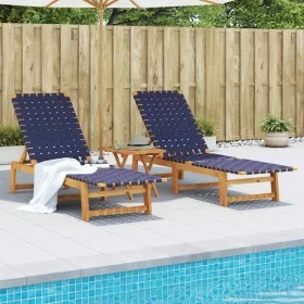 Tumbonas 2 unidades madera maciza de acacia y tela azul oscuro de vidaXL, Tumbonas - Ref: Foro24-3214212, Precio: 229,03 €, D...