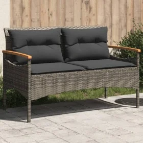 Banco de jardín con cojines ratán sintético gris 116x62,5x74 cm de vidaXL, Bancos de jardín - Ref: Foro24-368402, Precio: 155...