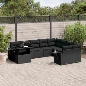Set de sofás de jardín 10 pzas cojines ratán sintético negro de vidaXL, Conjuntos de jardín - Ref: Foro24-3268135, Precio: 67...