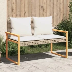 Gartenbank mit beigem Kissenmix aus synthetischer Rattan-Akazie von vidaXL, Gartenbänke - Ref: Foro24-365863, Preis: 110,93 €...