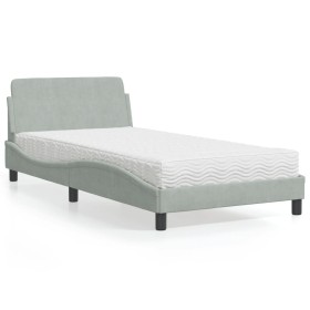Cama con colchón terciopelo gris claro 100x200 cm de vidaXL, Camas y somieres - Ref: Foro24-3208351, Precio: 259,04 €, Descue...