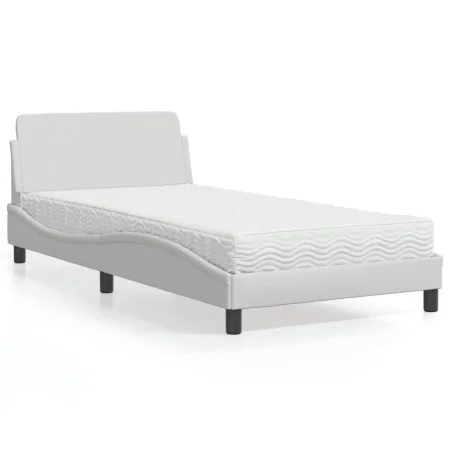 Bed with white synthetic leather mattress 100x200 cm by vidaXL, Beds and slatted bases - Ref: Foro24-3208358, Price: 291,23 €...