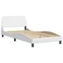 Bed with white synthetic leather mattress 100x200 cm by vidaXL, Beds and slatted bases - Ref: Foro24-3208358, Price: 291,23 €...
