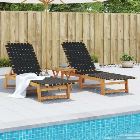 Tumbonas con mesa 2 unidades madera maciza de acacia negro de vidaXL, Tumbonas - Ref: Foro24-3214216, Precio: 264,02 €, Descu...