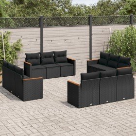 Set de sofás de jardín 12 piezas cojines ratán sintético negro en Conjuntos de jardín | Comprar online en Foru.es