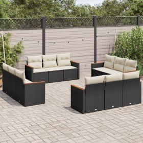 Set de sofás de jardín 12 piezas cojines ratán sintético negro en Conjuntos de jardín | Comprar online en Foru.es
