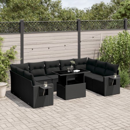 Set de sofás de jardín 10 pzas cojines ratán sintético negro de vidaXL, Conjuntos de jardín - Ref: Foro24-3268105, Precio: 67...