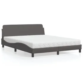 Bed with gray synthetic leather mattress 160x200 cm by vidaXL, Beds and slatted bases - Ref: Foro24-3208440, Price: 360,85 €,...