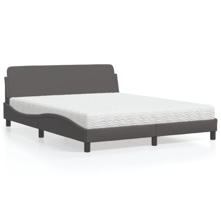 Cama con colchón cuero sintético gris 160x200 cm de vidaXL, Camas y somieres - Ref: Foro24-3208440, Precio: 375,55 €, Descuen...