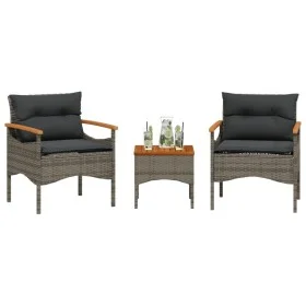 Set de sofá de jardín 3 pzas y cojines ratán sintético gris de vidaXL, Conjuntos de jardín - Ref: Foro24-368405, Precio: 199,...