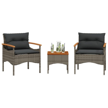 Set de sofá de jardín 3 pzas y cojines ratán sintético gris de vidaXL, Conjuntos de jardín - Ref: Foro24-368405, Precio: 205,...