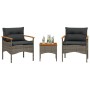 Set de sofá de jardín 3 pzas y cojines ratán sintético gris de vidaXL, Conjuntos de jardín - Ref: Foro24-368405, Precio: 205,...
