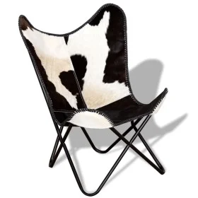 Silla mariposa de cuero auténtico negro y blanco de vidaXL, Sillones - Ref: Foro24-243729, Precio: 100,90 €, Descuento: %