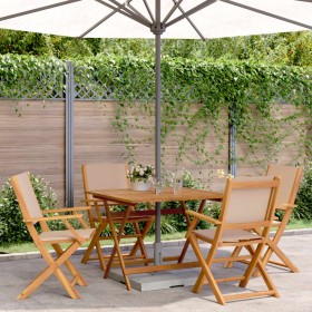 Set de comedor de jardín 5 pzas tela madera maciza gris taupe de vidaXL, Conjuntos de jardín - Ref: Foro24-3281834, Precio: 4...