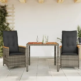 Sillas y mesita de jardín con cojines 3 piezas ratán PE gris de vidaXL, Conjuntos de jardín - Ref: Foro24-3276843, Precio: 30...