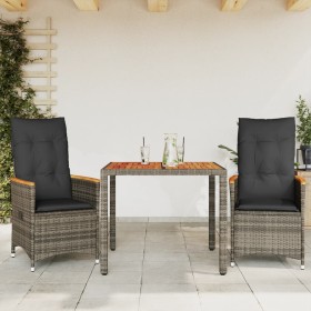 Sillas y mesita de jardín con cojines 3 piezas ratán PE gris de vidaXL, Conjuntos de jardín - Ref: Foro24-3276843, Precio: 30...