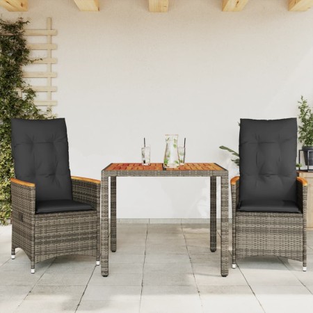 Sillas y mesita de jardín con cojines 3 piezas ratán PE gris de vidaXL, Conjuntos de jardín - Ref: Foro24-3276843, Precio: 30...