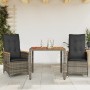 Sillas y mesita de jardín con cojines 3 piezas ratán PE gris de vidaXL, Conjuntos de jardín - Ref: Foro24-3276843, Precio: 30...