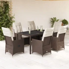 Set comedor de jardín 7 pzas con cojines ratán sintético marrón de vidaXL, Conjuntos de jardín - Ref: Foro24-3276772, Precio:...