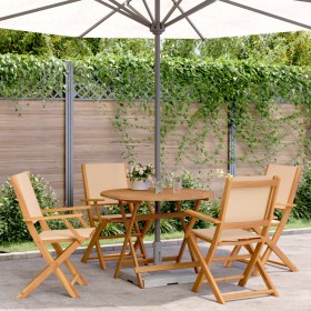 Set de comedor de jardín 5 pzas tela madera maciza beige de vidaXL, Conjuntos de jardín - Ref: Foro24-3281823, Precio: 378,85...