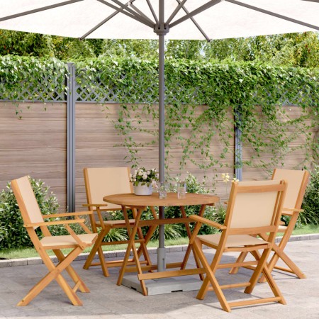 Set de comedor de jardín 5 pzas tela madera maciza beige de vidaXL, Conjuntos de jardín - Ref: Foro24-3281823, Precio: 378,85...
