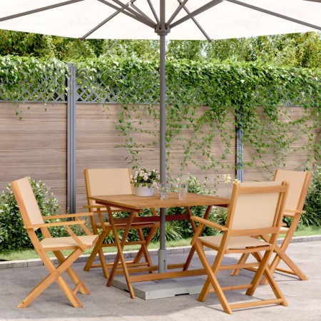 Set de comedor de jardín 5 pzas tela madera maciza beige de vidaXL, Conjuntos de jardín - Ref: Foro24-3281835, Precio: 392,45...