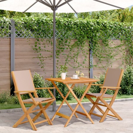 Juego de bistro de 3 piezas tela y madera maciza taupe de vidaXL, Conjuntos de jardín - Ref: Foro24-3281882, Precio: 207,13 €...