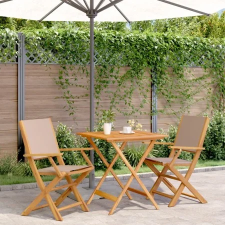 Juego de bistro de 3 piezas tela y madera maciza taupe de vidaXL, Conjuntos de jardín - Ref: Foro24-3281882, Precio: 194,51 €...