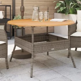 Mesa de jardín superficie de madera ratán PE gris Ø110x71 cm de vidaXL, Mesas de jardín - Ref: Foro24-368626, Precio: 178,58 ...