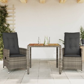 Sillas y mesita de jardín con cojines 3 piezas ratán PE gris de vidaXL, Conjuntos de jardín - Ref: Foro24-3276723, Precio: 29...