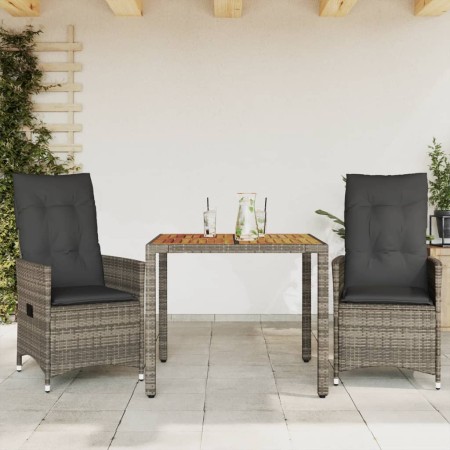 Sillas y mesita de jardín con cojines 3 piezas ratán PE gris de vidaXL, Conjuntos de jardín - Ref: Foro24-3276723, Precio: 29...