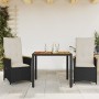 Mesita y sillas con cojines 3 piezas ratán sintético negro de vidaXL, Conjuntos de jardín - Ref: Foro24-3276831, Precio: 314,...