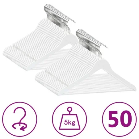 Juego de perchas ropa 50 uds antideslizantes madera dura blanco de vidaXL, Perchas - Ref: Foro24-289915, Precio: 69,61 €, Des...