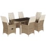Set comedor de jardín 7 pzas con cojines ratán sintético beige de vidaXL, Conjuntos de jardín - Ref: Foro24-3276804, Precio: ...
