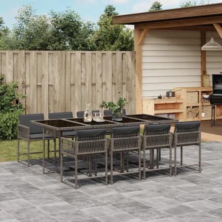 Set comedor jardín 9 pzas y cojines ratán sintético gris de vidaXL, Conjuntos de jardín - Ref: Foro24-3211460, Precio: 507,99...