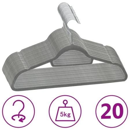 Juego de perchas de ropa 20 uds antideslizantes terciopelo gris de vidaXL, Perchas - Ref: Foro24-289917, Precio: 18,82 €, Des...