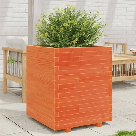 Jardinera madera maciza de pino marrón cera 60x60x72,5 cm de vidaXL, Maceteros y jardineras - Ref: Foro24-3282581, Precio: 22...