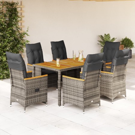 Set comedor jardín 7 pzas y cojines ratán sintético gris de vidaXL, Conjuntos de jardín - Ref: Foro24-3276848, Precio: 826,25...