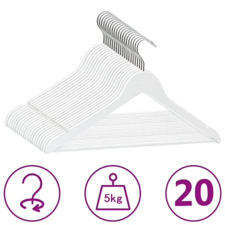Juego de perchas ropa 20 uds antideslizantes madera dura blanco de vidaXL, Perchas - Ref: Foro24-289914, Precio: 37,24 €, Des...