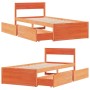 Estructura de cama con cajones madera de pino marrón 75x190 cm de vidaXL, Camas y somieres - Ref: Foro24-846809, Precio: 137,...