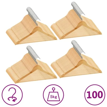 Juego de perchas para ropa 100 uds antideslizantes madera dura de vidaXL, Perchas - Ref: Foro24-289913, Precio: 144,96 €, Des...