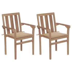 Sillas de jardín 2 unidades con cojines beige madera de teca de vidaXL, Sillas de jardín - Ref: Foro24-3062211, Precio: 257,6...
