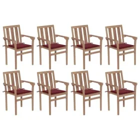 Stapelbare Gartenstühle 8 Stück aus massivem Teakholz mit Kissen von vidaXL, Gartenstühle - Ref: Foro24-3073442, Preis: 1,00 ...