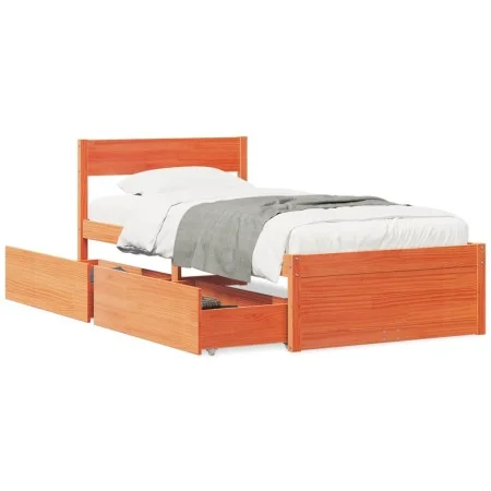 Estructura cama con cajones madera maciza pino marrón 90x200 cm de vidaXL, Camas y somieres - Ref: Foro24-846794, Precio: 168...
