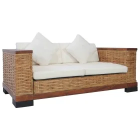 Sofá de 2 plazas con cojines ratán natural marrón de vidaXL, Sofás - Ref: Foro24-283079, Precio: 537,20 €, Descuento: %