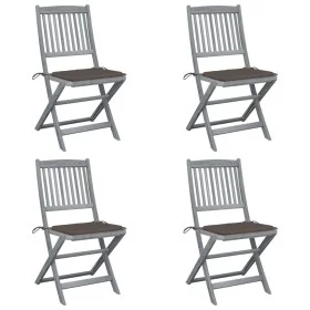 Folding garden chairs 4 pcs with solid acacia wood cushions by vidaXL, Garden chairs - Ref: Foro24-3064571, Price: 207,52 €, ...